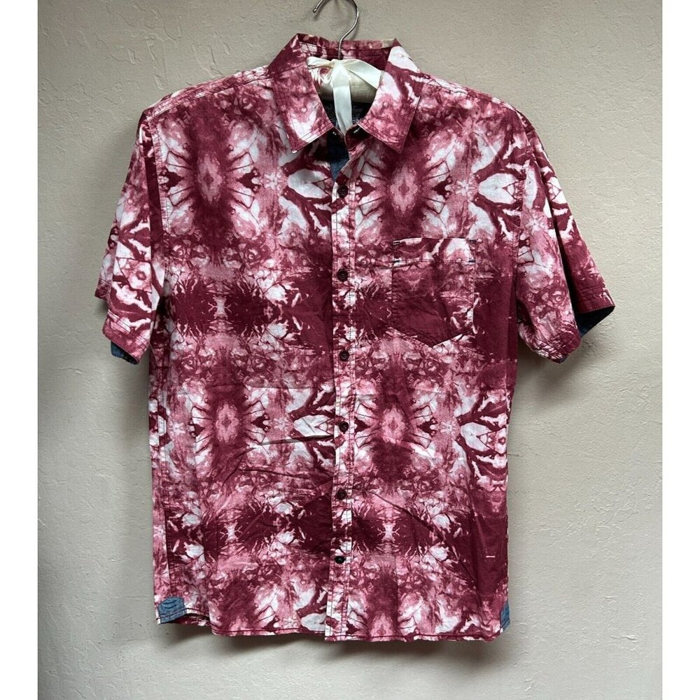 Tranquility Mayhem Mens Tie-Dye Button Up Shirt Short Sleeve Pocket Medium Red